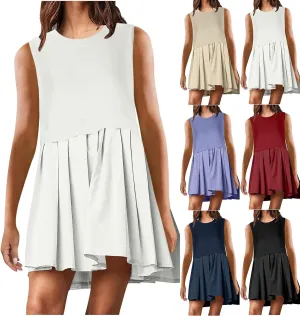 Plus Size Dresses for Curvy Women Solid Color Sleeveless Midi Dress Baggy Casual Sundress Ruffle Flowy Summer Dresses