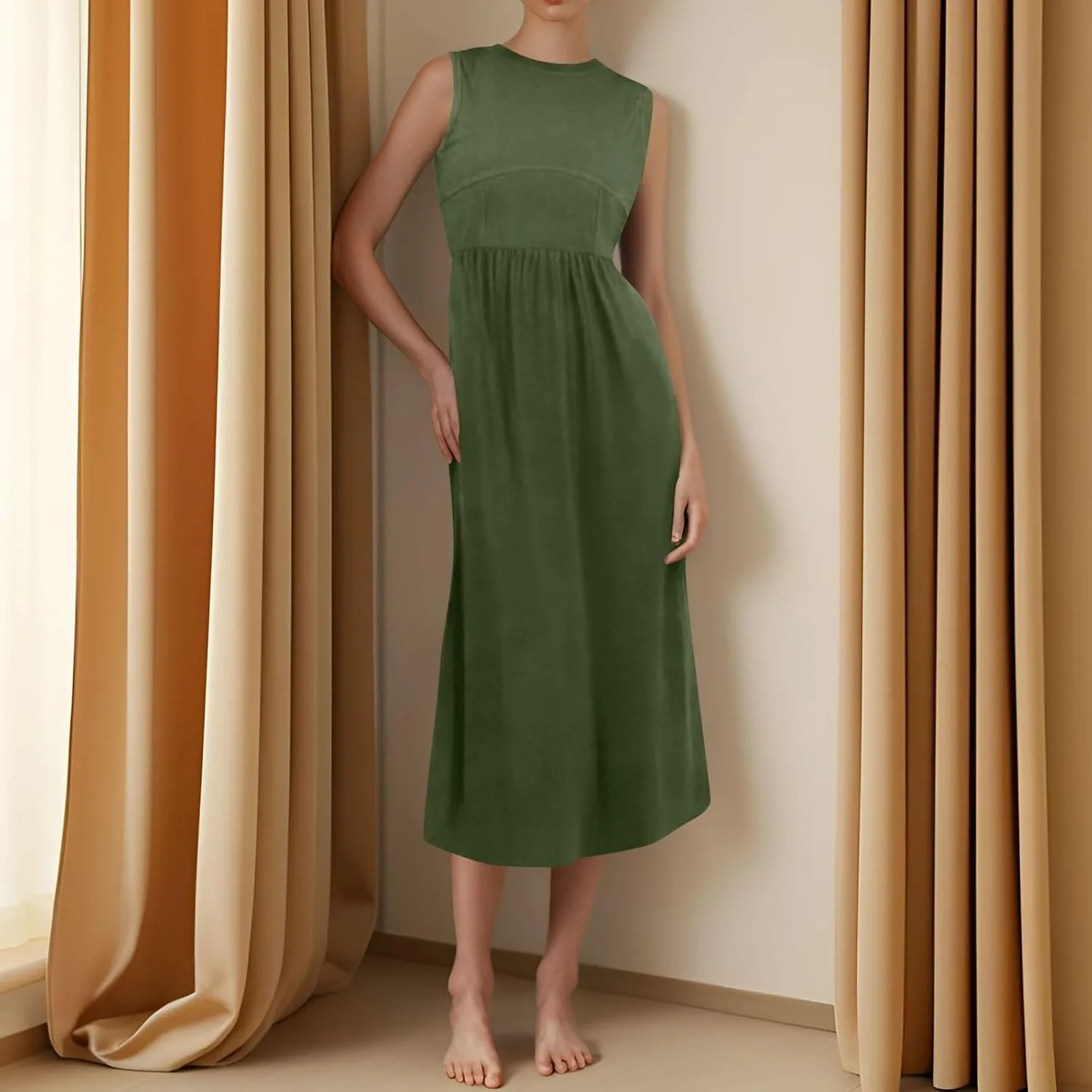 Plus Size Dresses for Curvy Women Summer Tank Dress Cute Sundress Sleeveless Wrap Dress Midi Aline Dresses with Pocket