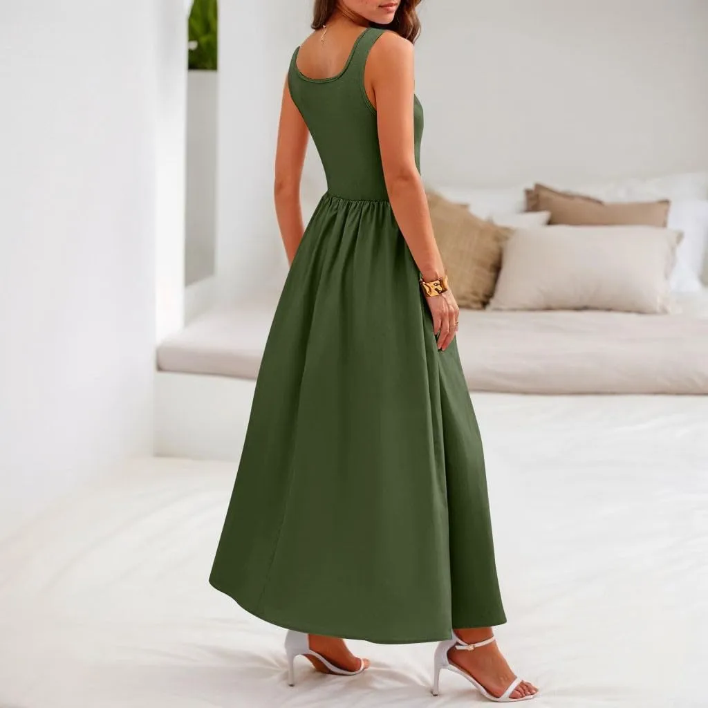 Plus Size Dresses for Curvy Women Summer Tank Dress Cute Sundress Sleeveless Wrap Dress Midi Aline Dresses with Pocket