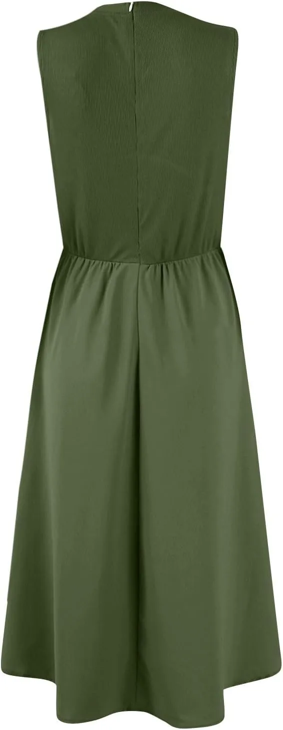 Plus Size Dresses for Curvy Women Summer Tank Dress Cute Sundress Sleeveless Wrap Dress Midi Aline Dresses with Pocket