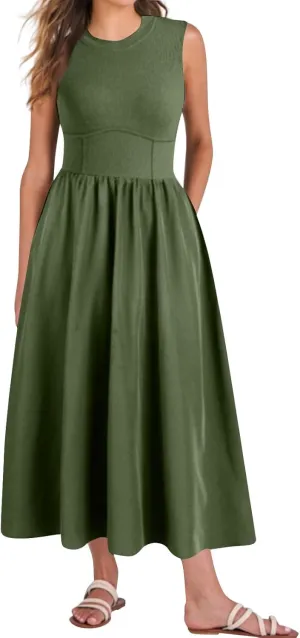 Plus Size Dresses for Curvy Women Summer Tank Dress Cute Sundress Sleeveless Wrap Dress Midi Aline Dresses with Pocket