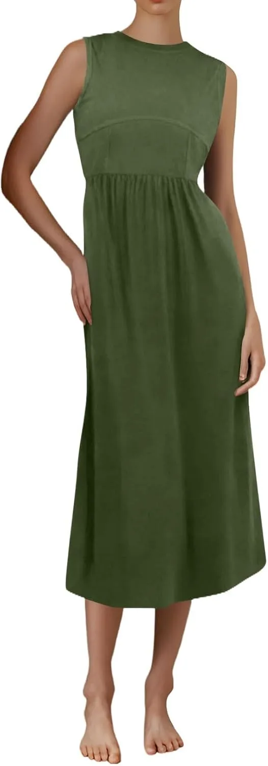 Plus Size Dresses for Curvy Women Summer Tank Dress Cute Sundress Sleeveless Wrap Dress Midi Aline Dresses with Pocket