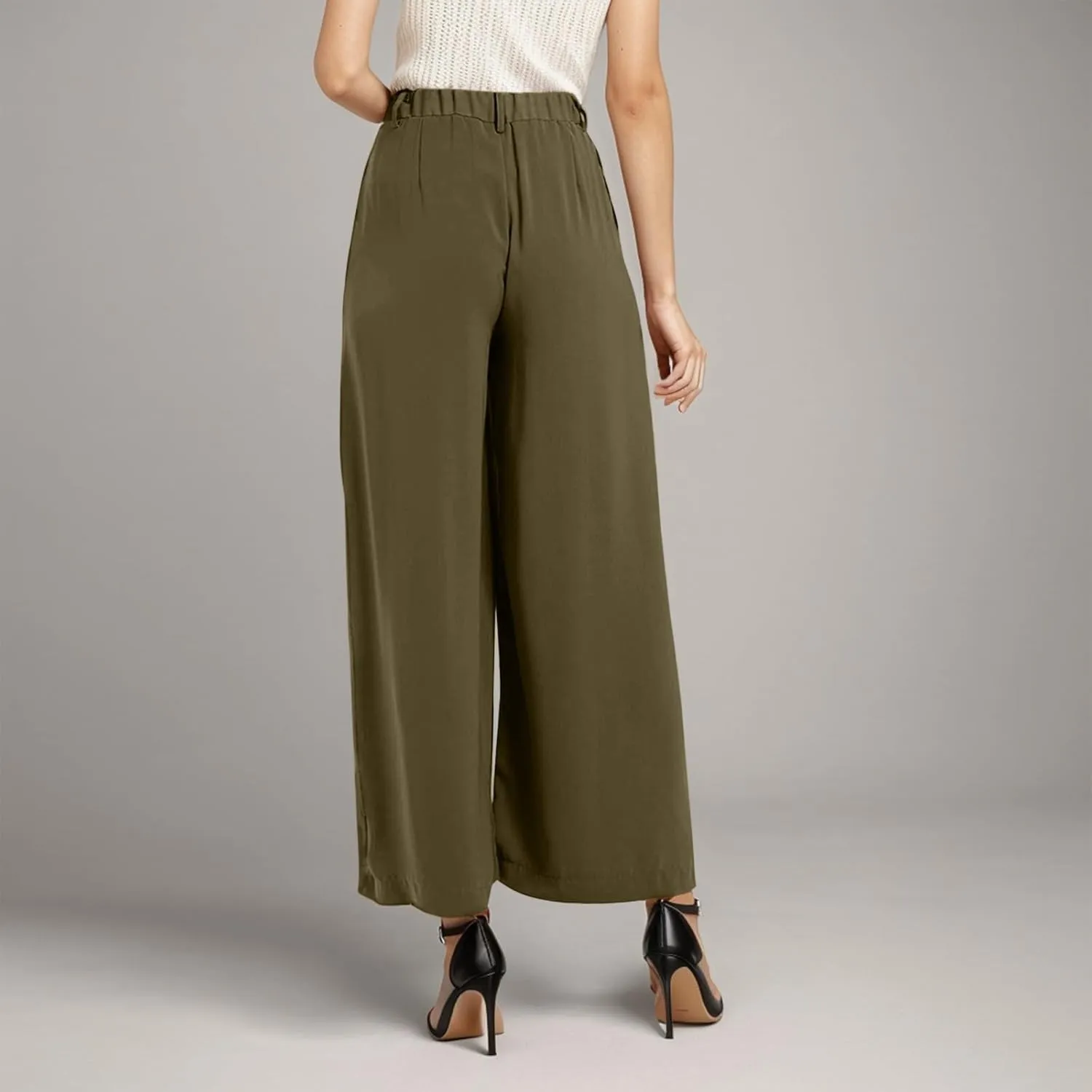 Plus Size Wide Leg Pants with Pockets Flowy Summer Palazzo High Waist Elastic Lounge Trouser Straight Wide Leg Pants