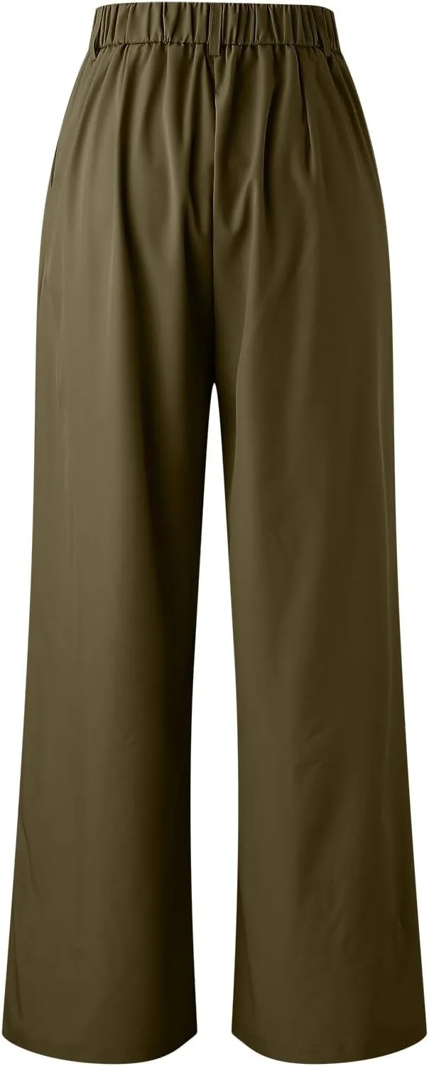 Plus Size Wide Leg Pants with Pockets Flowy Summer Palazzo High Waist Elastic Lounge Trouser Straight Wide Leg Pants