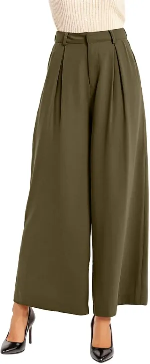Plus Size Wide Leg Pants with Pockets Flowy Summer Palazzo High Waist Elastic Lounge Trouser Straight Wide Leg Pants