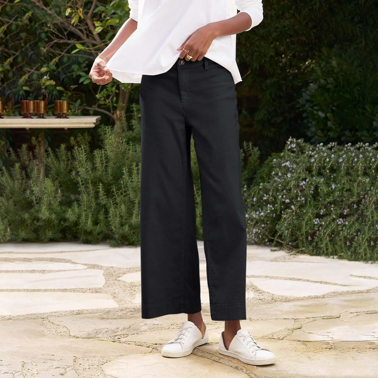 PTOLOCIF Cotton Linen Pants Women,Cotton Linen Palazzo Pants Drawstring Elastic Waist Beach Pants Wide Leg Dress Pants