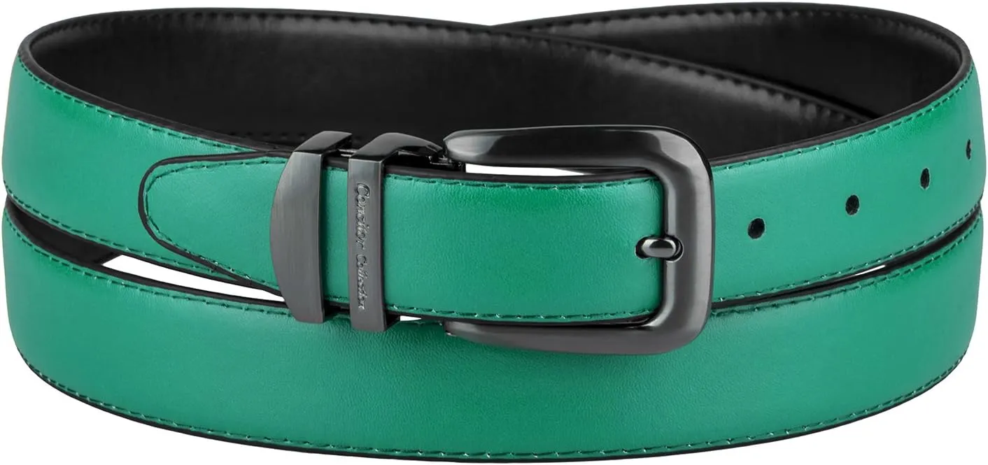 Reversible Belt Solid Colors & Black Bonded Leather Pewter-Tone Buckle