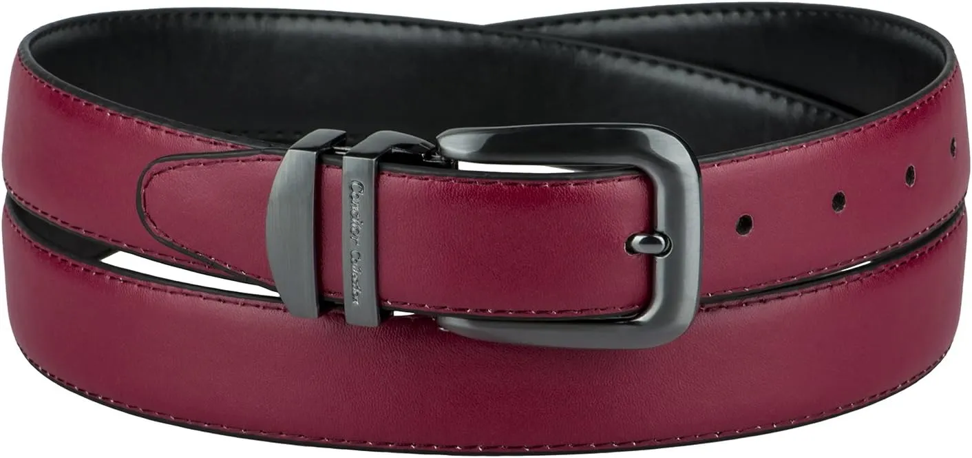 Reversible Belt Solid Colors & Black Bonded Leather Pewter-Tone Buckle