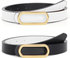 Reversible Leather Belt for Dresses Women Jeans Pants Ladies Skinny Belts Thin with Gold Silver Buckle,1 Pack