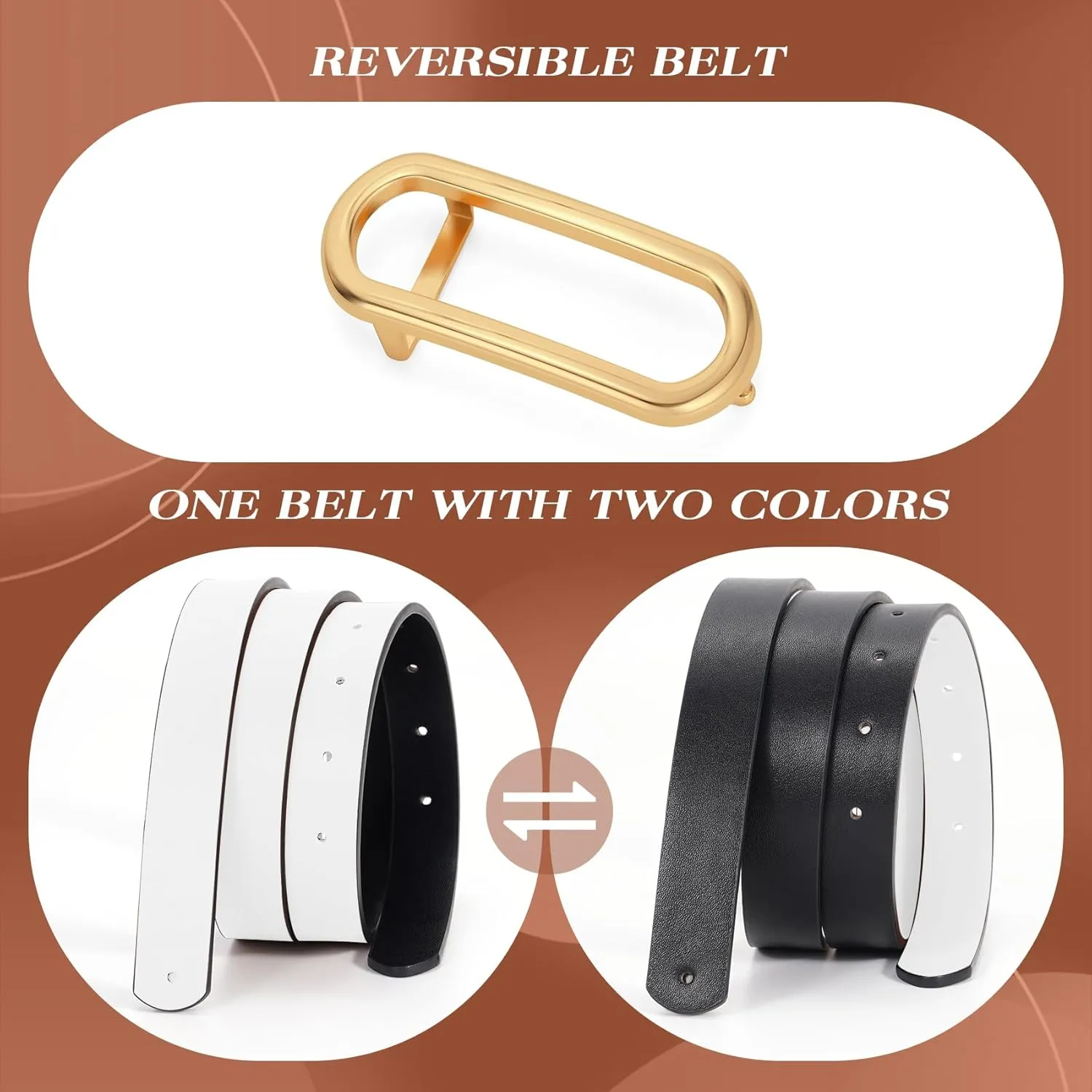 Reversible Leather Belt for Dresses Women Jeans Pants Ladies Skinny Belts Thin with Gold Silver Buckle,1 Pack