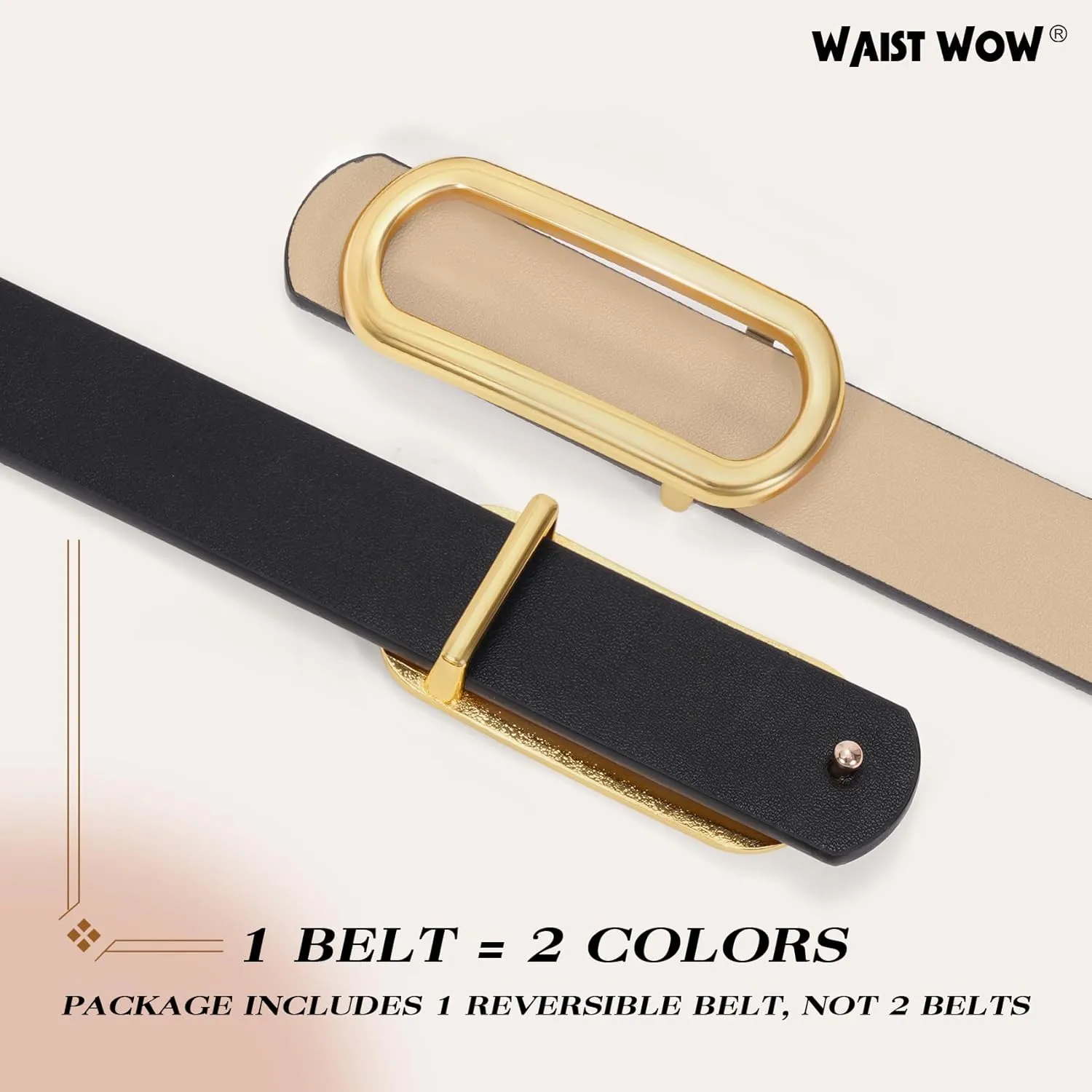 Reversible Leather Belt for Dresses Women Jeans Pants Ladies Skinny Belts Thin with Gold Silver Buckle,1 Pack