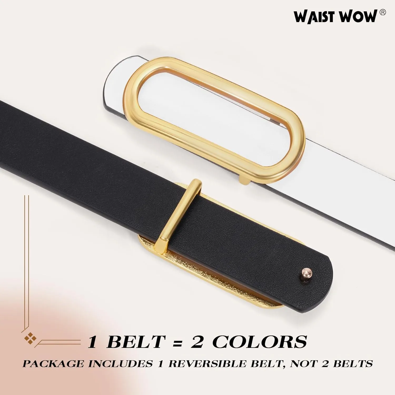 Reversible Leather Belt for Dresses Women Jeans Pants Ladies Skinny Belts Thin with Gold Silver Buckle,1 Pack