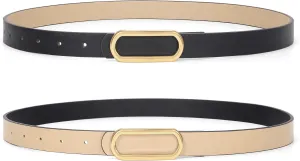 Reversible Leather Belt for Dresses Women Jeans Pants Ladies Skinny Belts Thin with Gold Silver Buckle,1 Pack