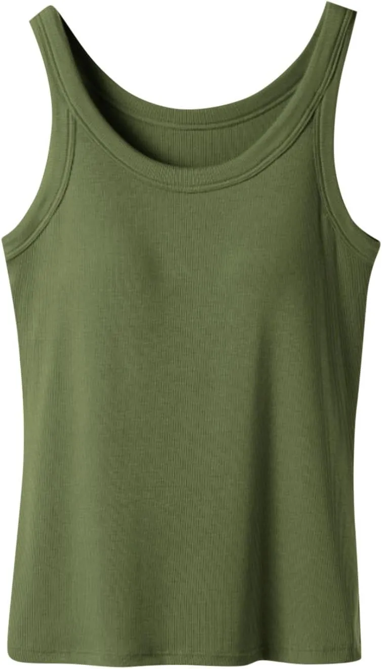 Ribbed Yoga Tank Top for Women with Built in Bra, Women's Padded Sports Bra Undershirt Fitness Workout Running Shirt