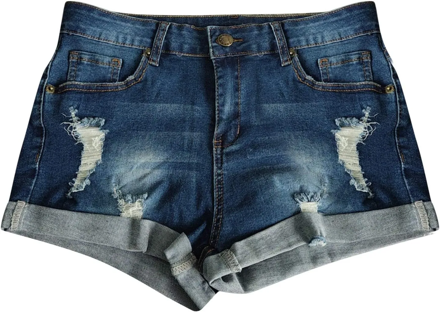 Ripped Denim Shorts for Women Low Rise Stretchable Solid Casual Distressed Shorts Jeans Folded Hem Hot Shorts