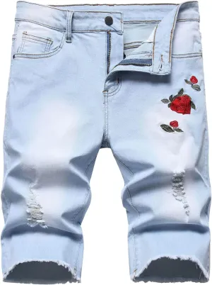 Ripped Jean Shorts for Men 2023 Casual Classic Fit Cut Off Denim Shorts Summer Straight-Fit Waistband Shorts