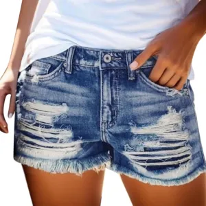 Rvidbe Jean Shorts Plus Size Women's High Waist Straight Leg Denim Shorts Solid Jean Shorts Summer Hot Pants with Pockets Denim Shorts Women