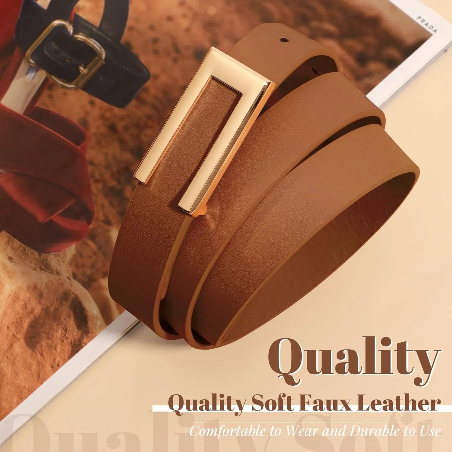 SANSTHS 2 Pack Skinny Leather Belts for Women, Ladies Thin Waist Belt for Dresses Jeans Pants with Gold Buckle