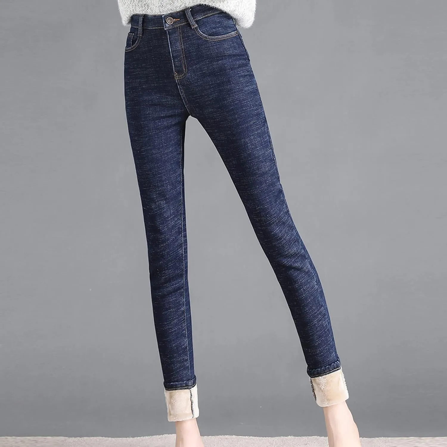 sdbrld Fleece Lined Jeans Women,Womens Fleece Lined Jeans Warm Winter Thermal Jeans Thicken Skinny Stretch Denim Pants Tights