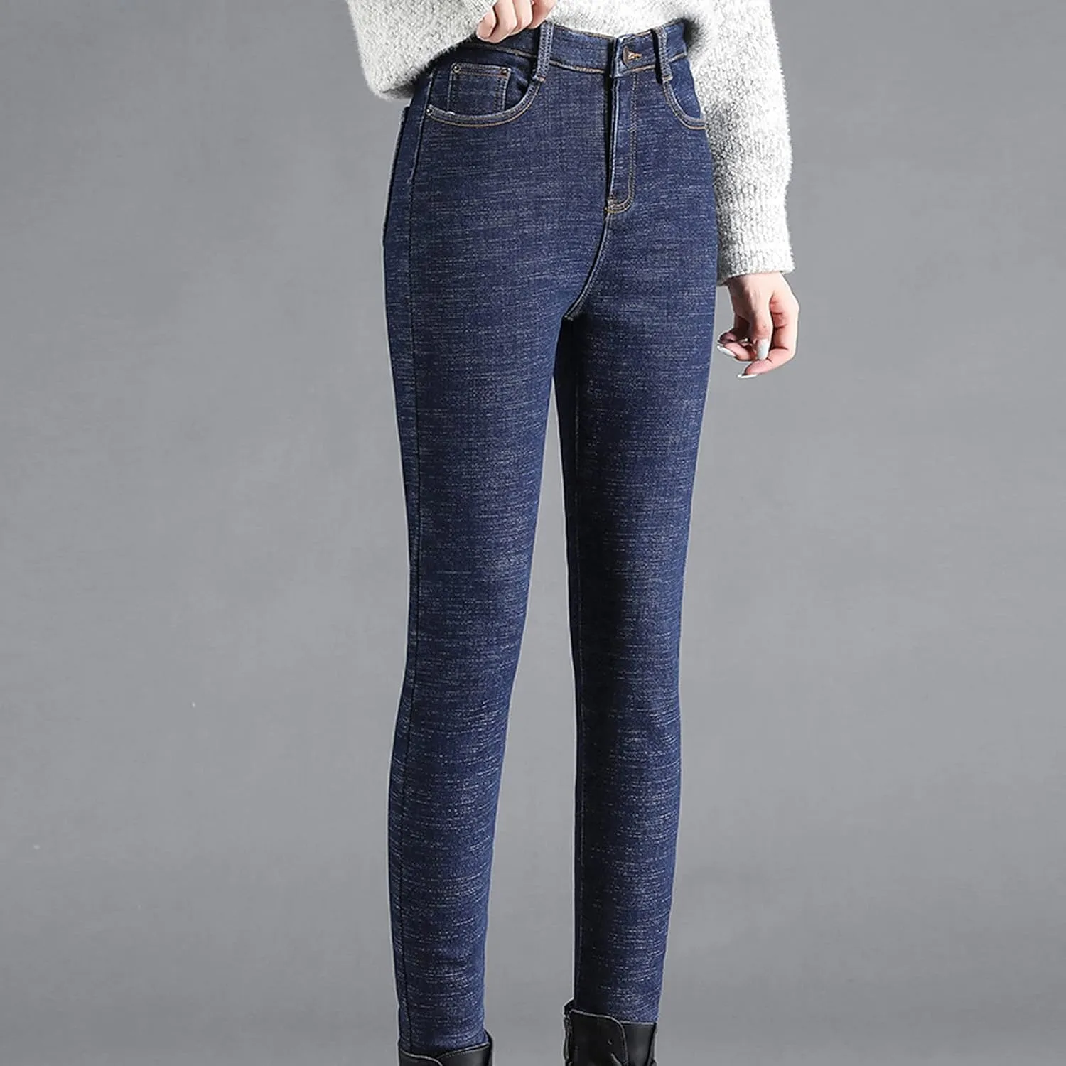 sdbrld Fleece Lined Jeans Women,Womens Fleece Lined Jeans Warm Winter Thermal Jeans Thicken Skinny Stretch Denim Pants Tights
