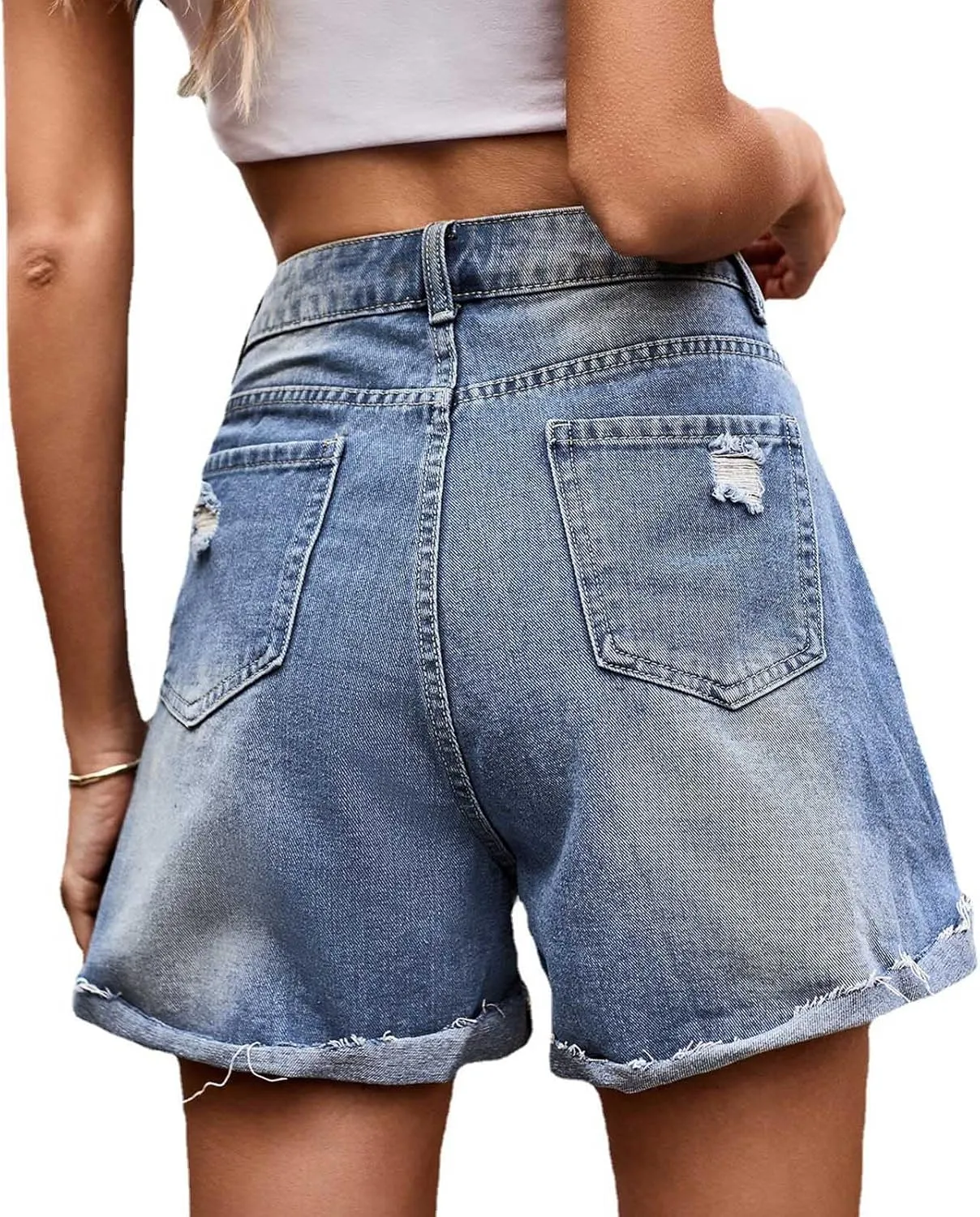 sdbrld Jean Shorts Womens,Womens Denim Shorts High Waisted Irregular Folded Hem Short Jean Summer Ripped Jean Shorts 2024