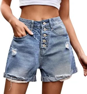 sdbrld Jean Shorts Womens,Womens Denim Shorts High Waisted Irregular Folded Hem Short Jean Summer Ripped Jean Shorts 2024