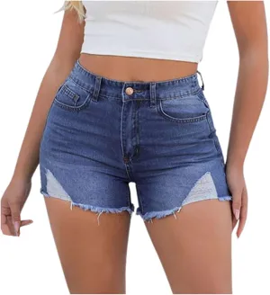 Senyentiewomens High Waisted Jean Shorts for Women Denim Frayed Raw Hem Distressed Denim Short Pull On Hot Shorts Causal