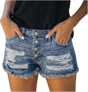 Senyentiewomens High Waisted Jean Shorts for Women Denim Frayed Raw Hem Distressed Denim Short Pull On Hot Shorts Causal