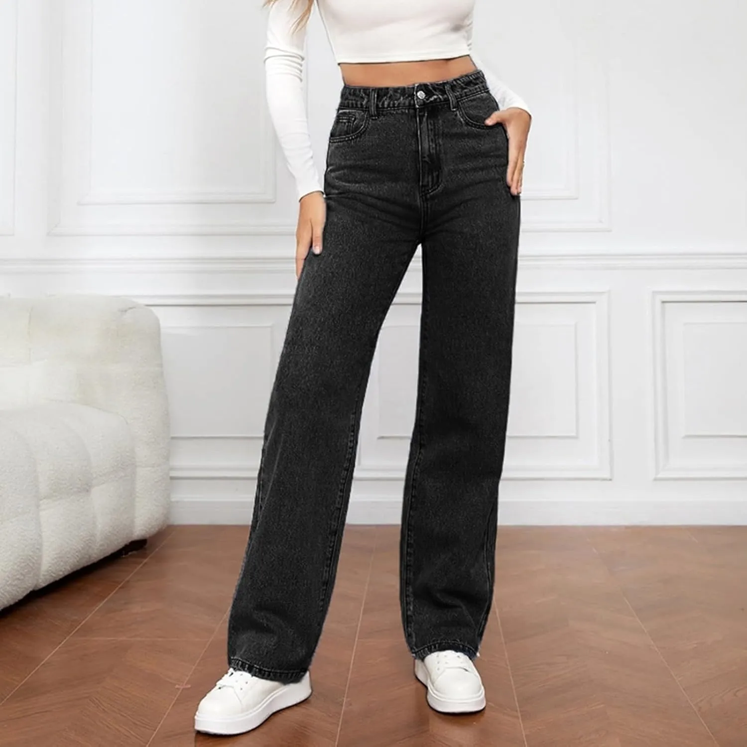 Seraphae Sweatpant Jeans Women, Comfort Jeans Denim High Waited Baggy Wide Leg with Stretch Sweatpant