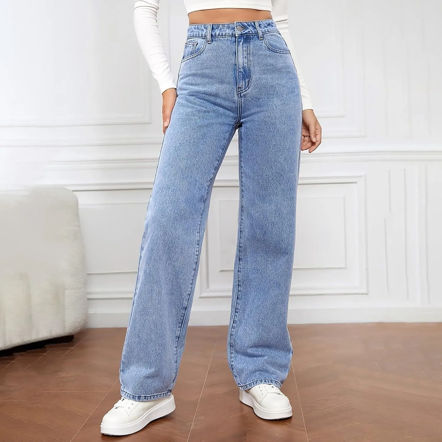 Seraphae Sweatpant Jeans Women, Comfort Jeans Denim High Waited Baggy Wide Leg with Stretch Sweatpant