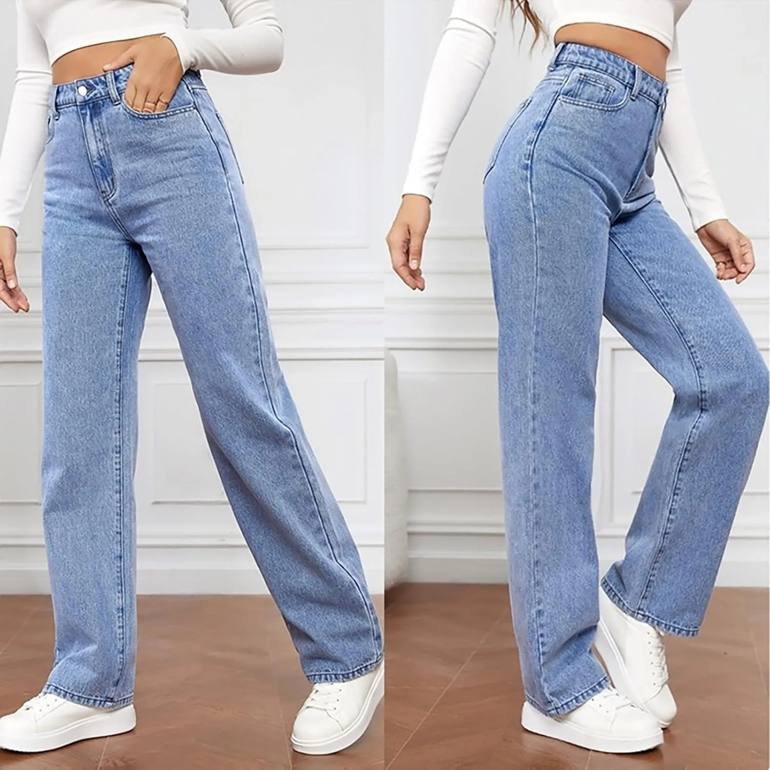 Seraphae Sweatpant Jeans Women, Comfort Jeans Denim High Waited Baggy Wide Leg with Stretch Sweatpant