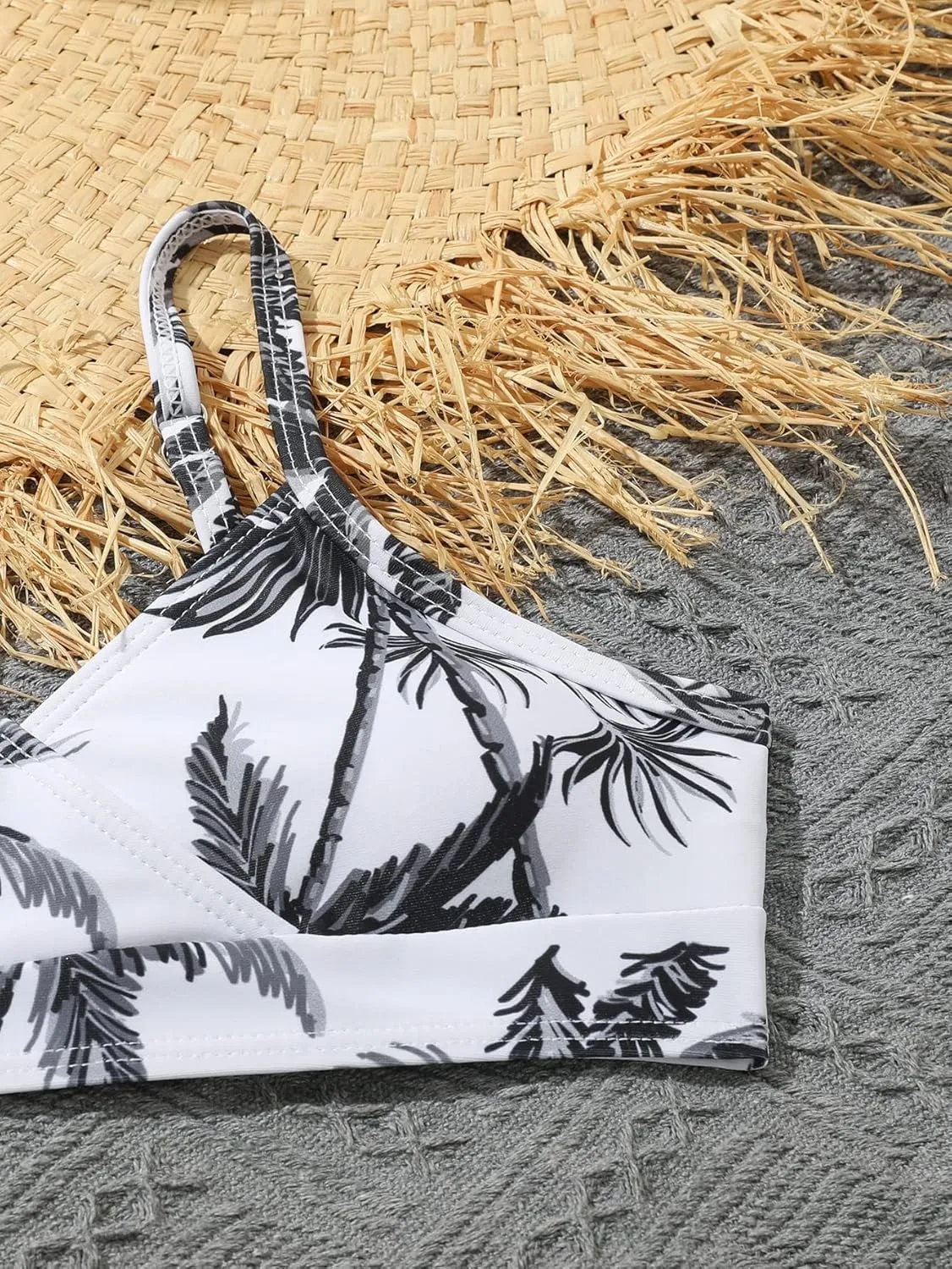 SHENHE Girl's 3 Piece Tropical Print V Neck High Waisted Bikini Swimsuit with Beach Shorts