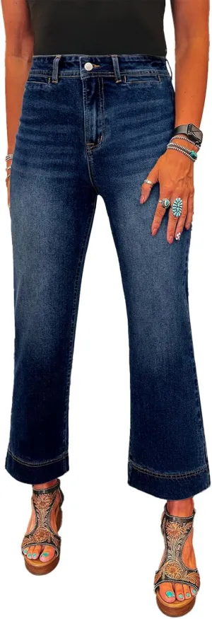 SHEWIN Wide Leg Jeans for Women Trendy High Waisted Flare Jeans Stretchy Straight Leg Ankle Denim Pants with Pockets