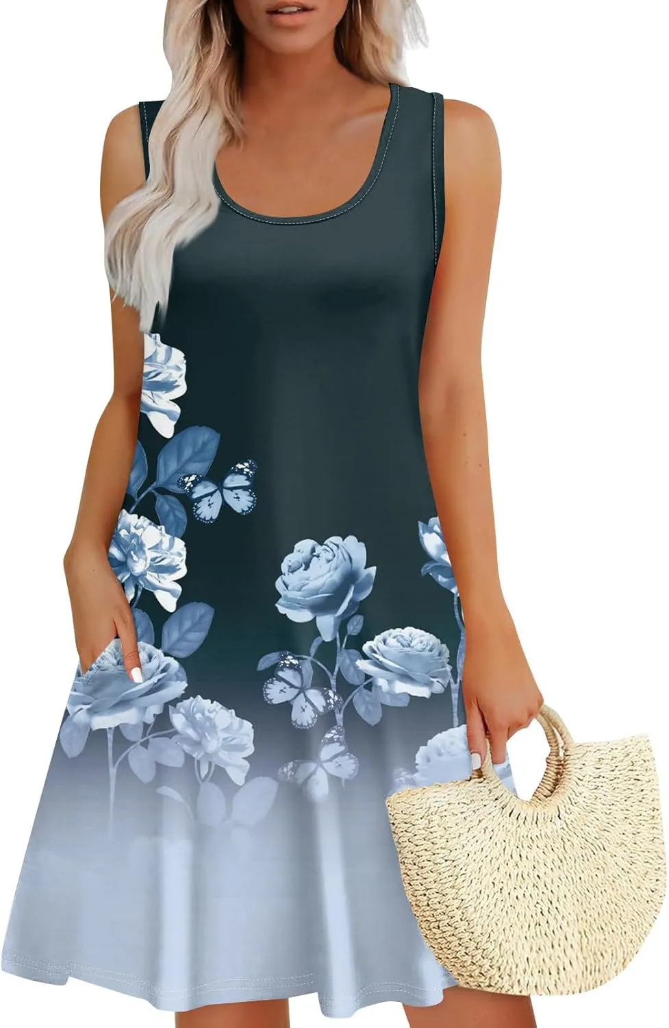 Short Dresses for Women Spring Mini Sun Dress Boho Dress Sleeveless Tank Dress Cover Up Elegant Floral Print Summer