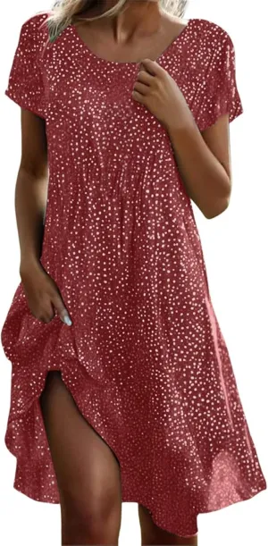 Short Sleeve Boho Mini Dress for Women Casual Loose Fit Summer Sundress Floral Print Shift Dress with Pockets