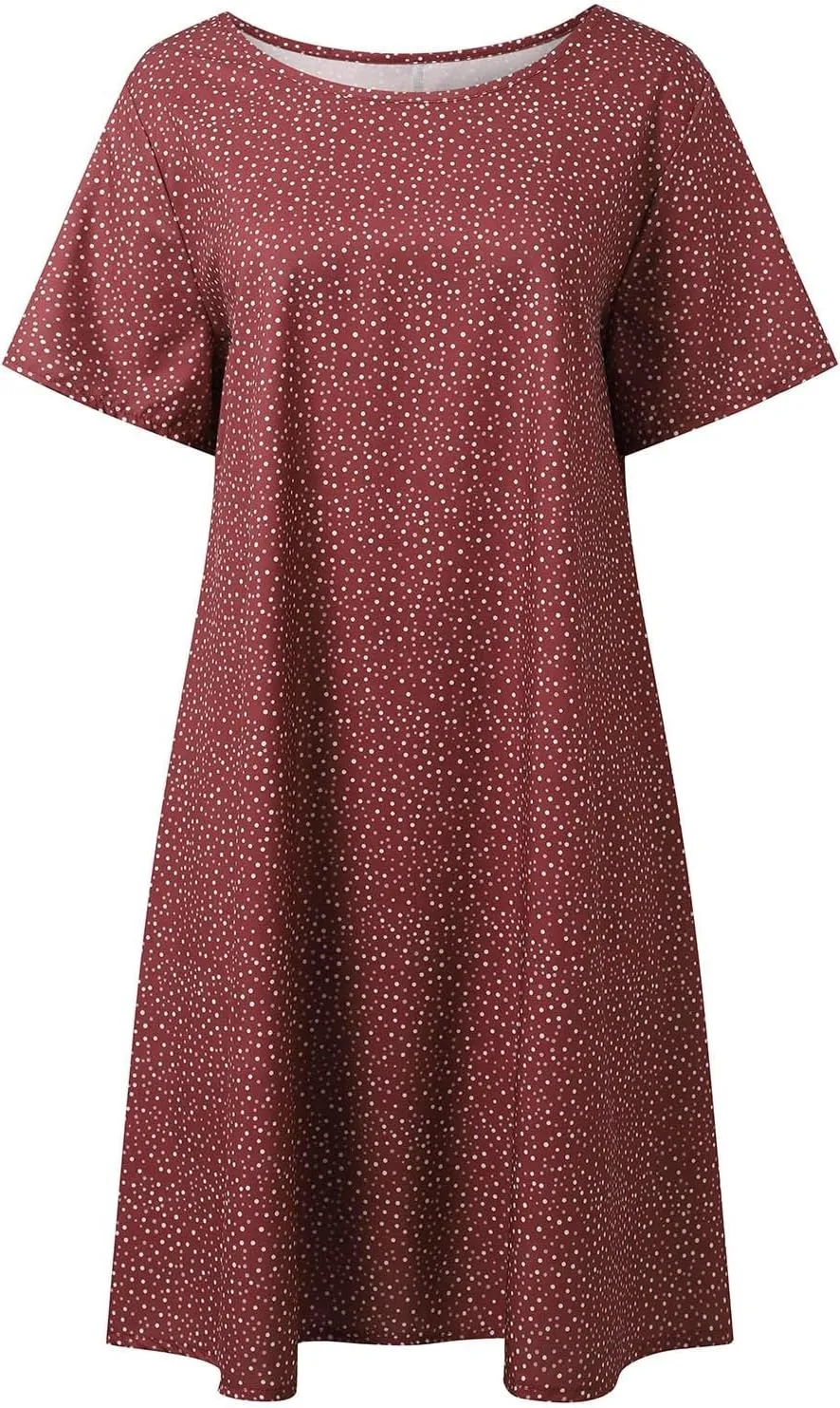 Short Sleeve Boho Mini Dress for Women Casual Loose Fit Summer Sundress Floral Print Shift Dress with Pockets