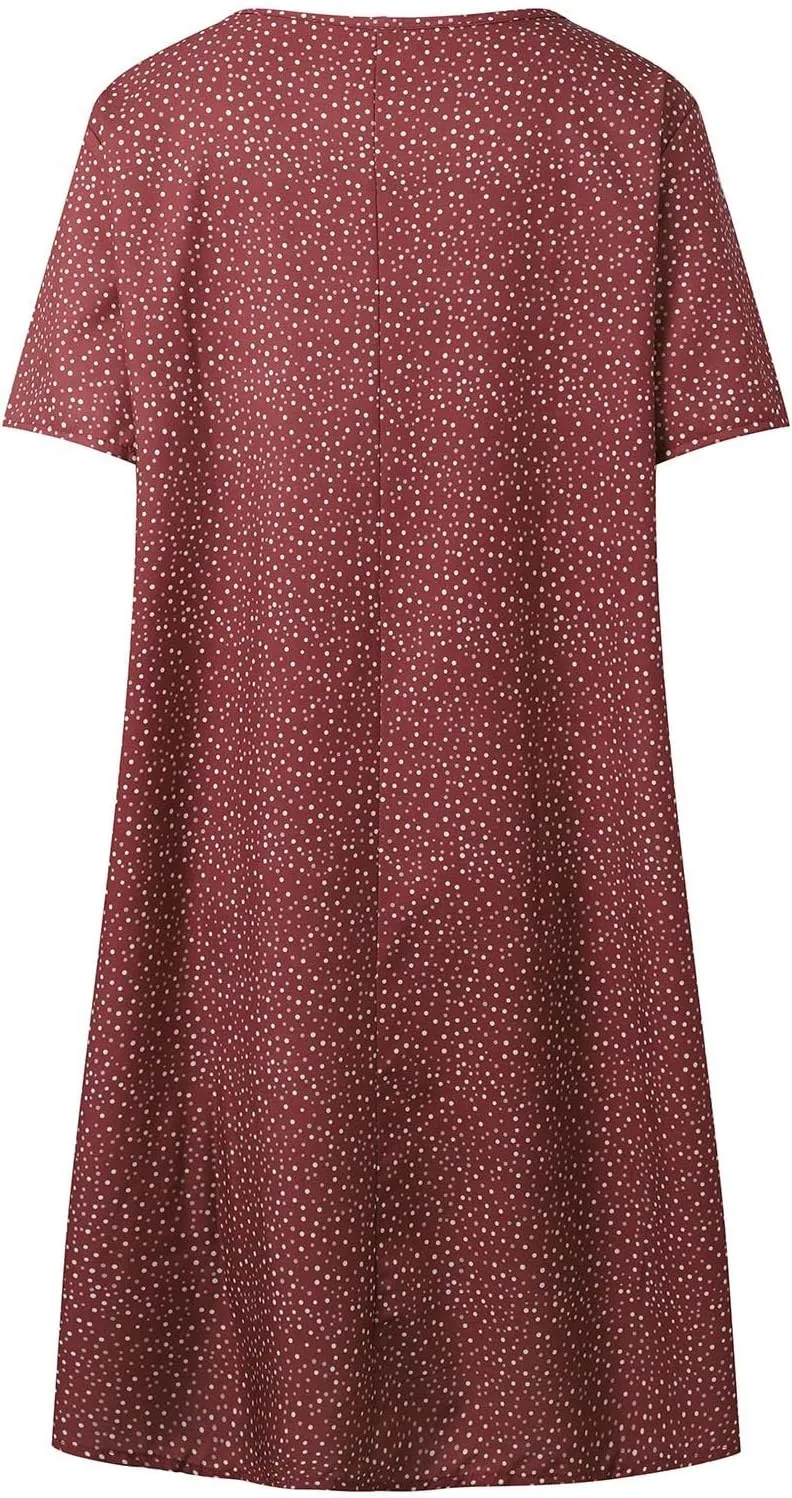 Short Sleeve Boho Mini Dress for Women Casual Loose Fit Summer Sundress Floral Print Shift Dress with Pockets
