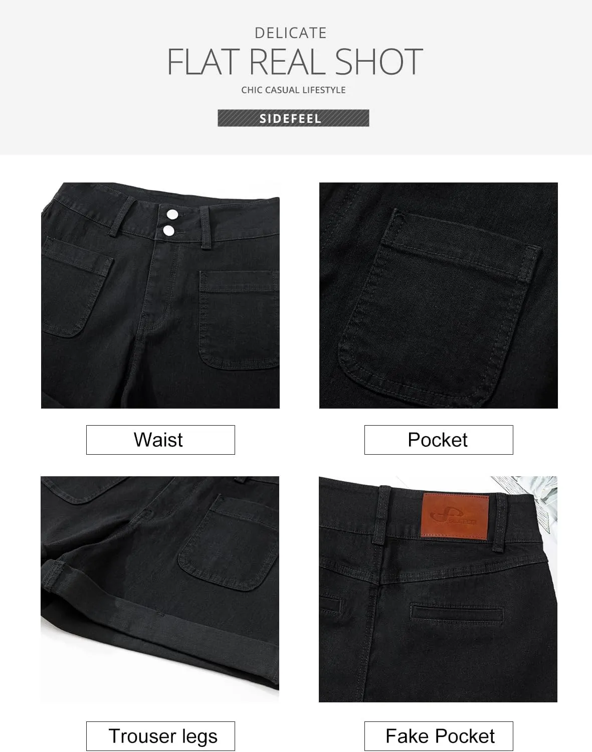 Sidefeel Women's Jean Shorts Casual High Waisted Folded Hem Zimbaplatinum Denim Shorts