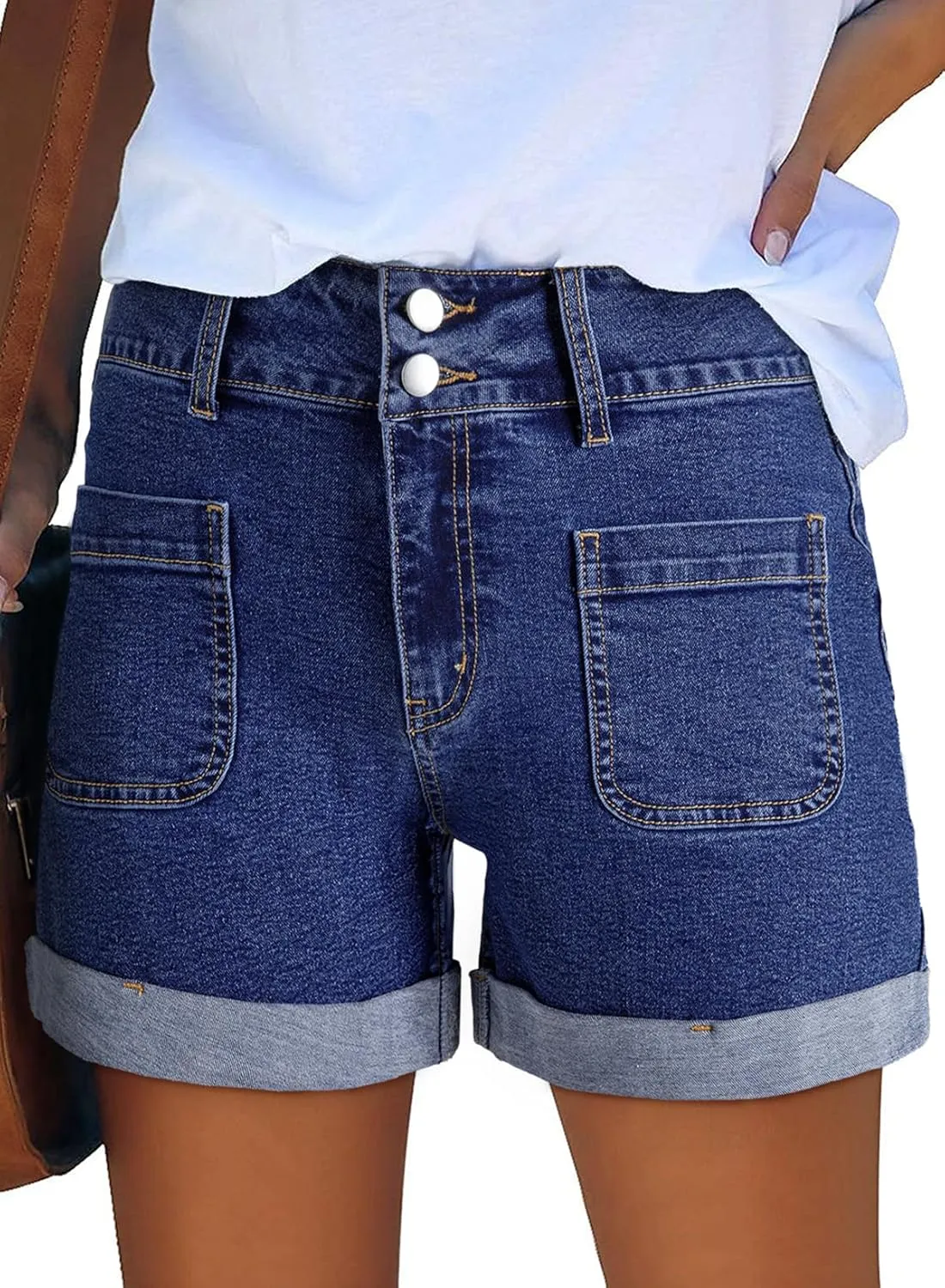 Sidefeel Women's Jean Shorts Casual High Waisted Folded Hem Zimbaplatinum Denim Shorts