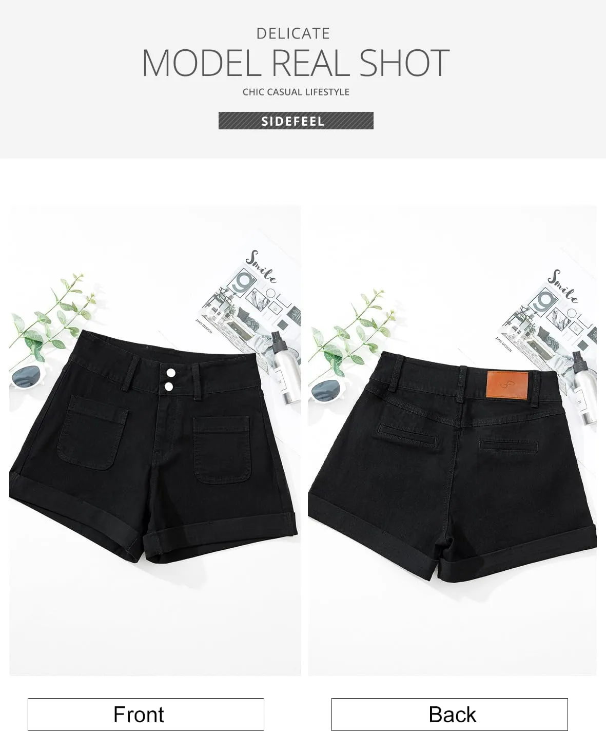 Sidefeel Women's Jean Shorts Casual High Waisted Folded Hem Zimbaplatinum Denim Shorts
