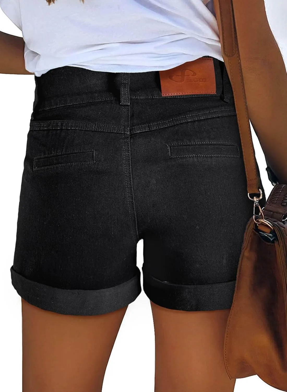 Sidefeel Women's Jean Shorts Casual High Waisted Folded Hem Zimbaplatinum Denim Shorts
