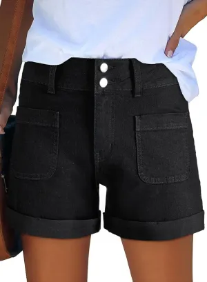 Sidefeel Women's Jean Shorts Casual High Waisted Folded Hem Zimbaplatinum Denim Shorts