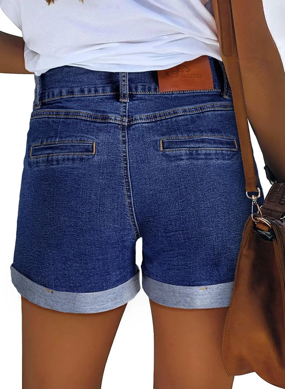 Sidefeel Women's Jean Shorts Casual High Waisted Folded Hem Zimbaplatinum Denim Shorts