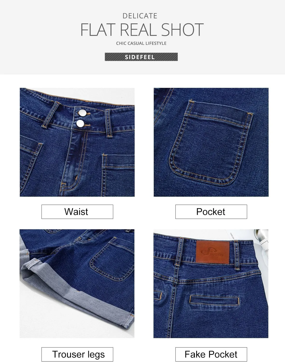 Sidefeel Women's Jean Shorts Casual High Waisted Folded Hem Zimbaplatinum Denim Shorts