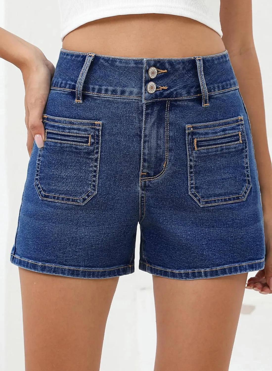 Sidefeel Women's Jean Shorts High Waisted Tummy Control Stretchy Summer Denim Shorts