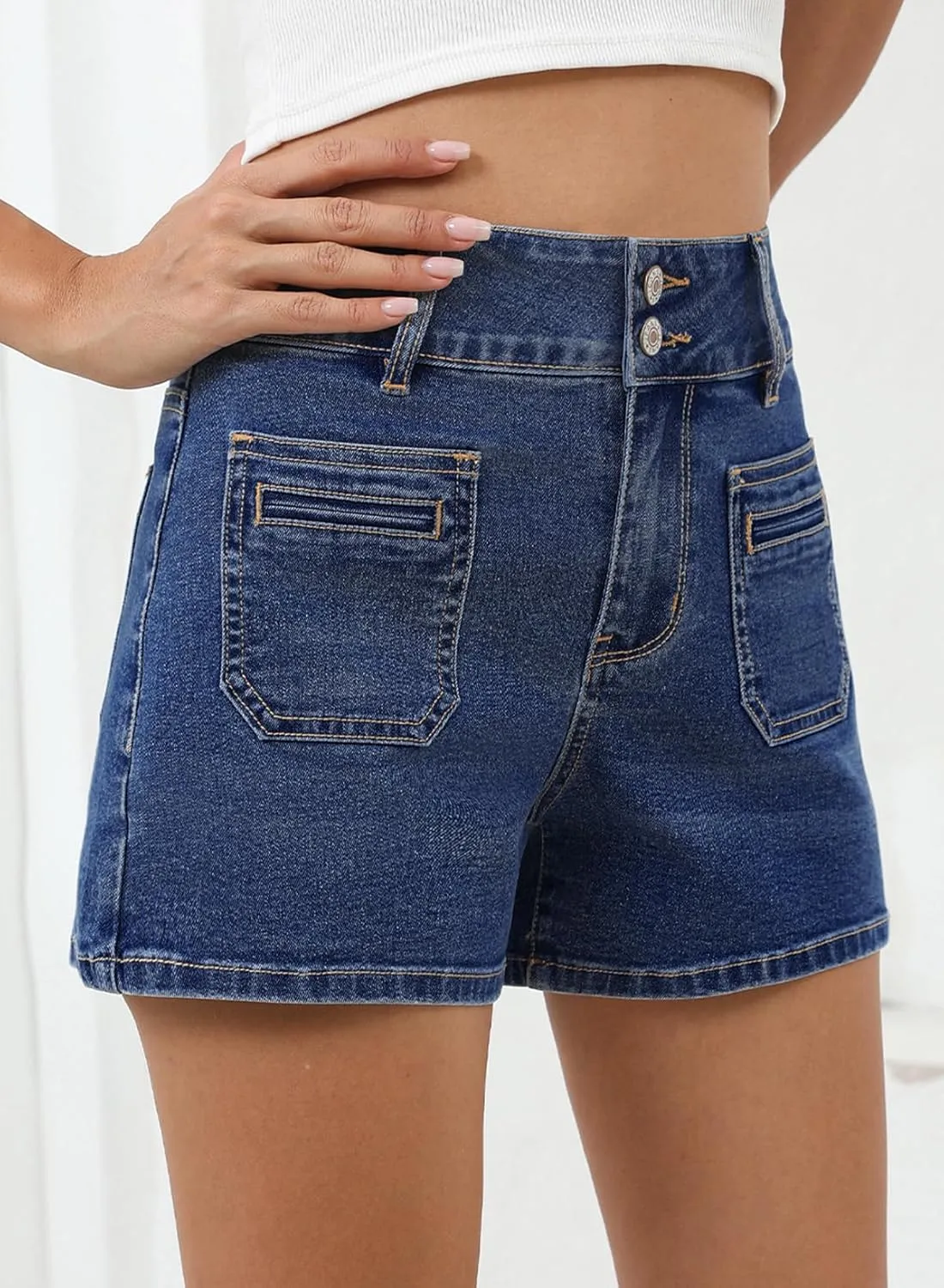 Sidefeel Women's Jean Shorts High Waisted Tummy Control Stretchy Summer Denim Shorts