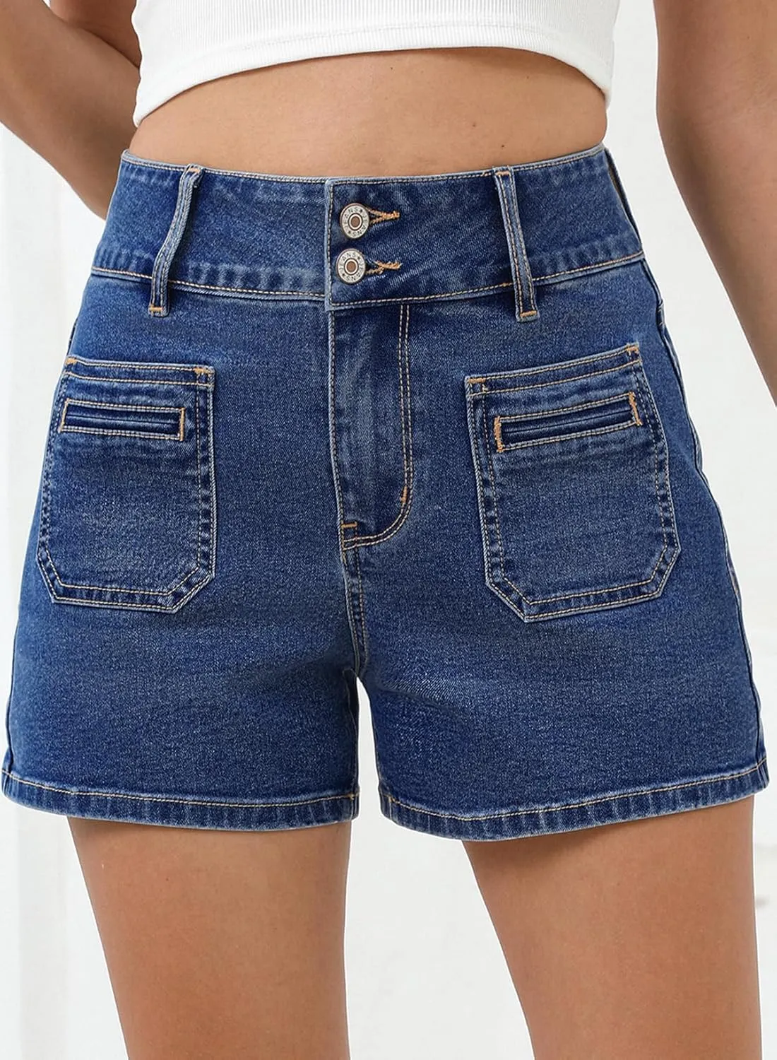 Sidefeel Women's Jean Shorts High Waisted Tummy Control Stretchy Summer Denim Shorts