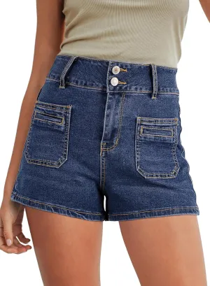 Sidefeel Women's Jean Shorts High Waisted Tummy Control Stretchy Summer Denim Shorts