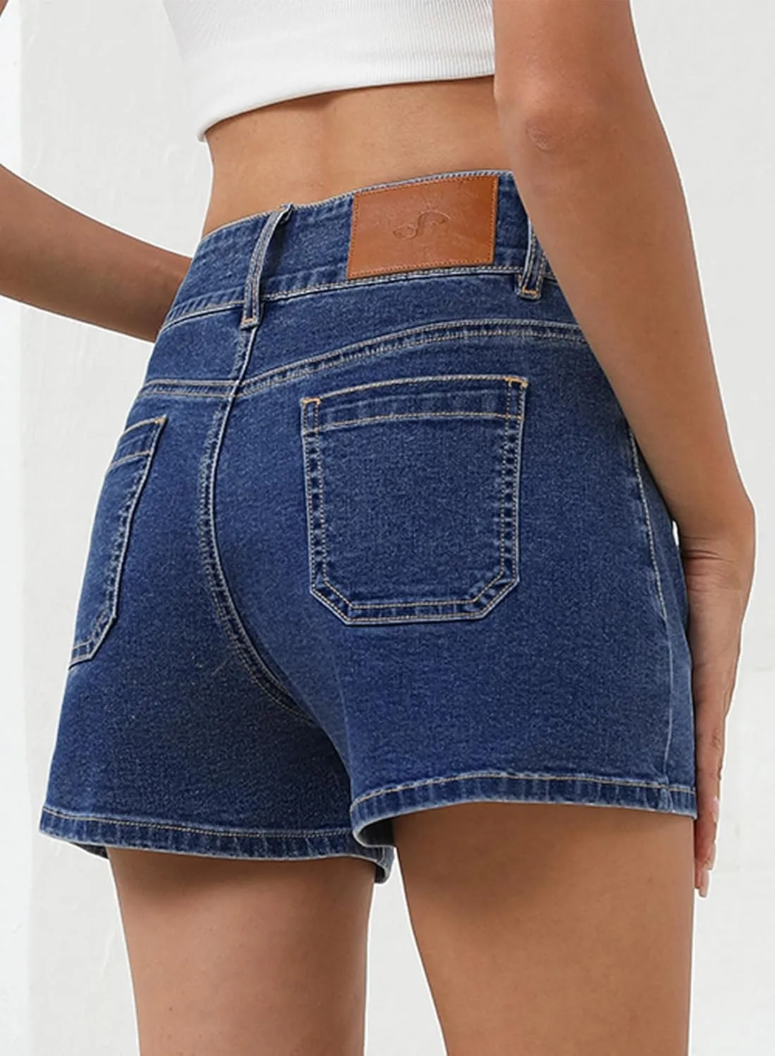 Sidefeel Women's Jean Shorts High Waisted Tummy Control Stretchy Summer Denim Shorts