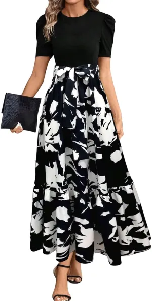 Spring Dresses for Women 2025,Wedding Guest Summer Wrap Dress for Women Patchwork Womens Easter Dresses Formal